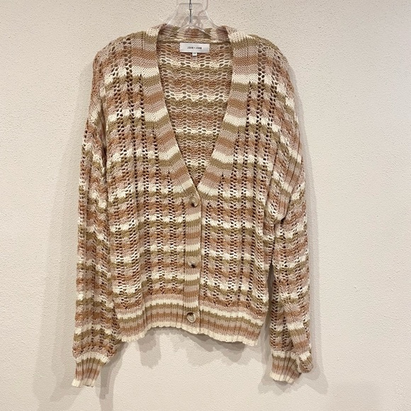 John + Jenn Julianna striped grandmacore preppy cardigan Size Large EUC - Picture 2 of 5